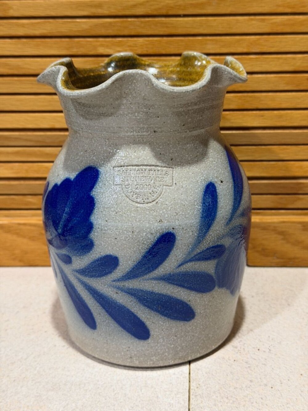 Salmon Falls 6.5" Pennsylvania Blue Floral Ruffle Rim Vase John Zentner 2000